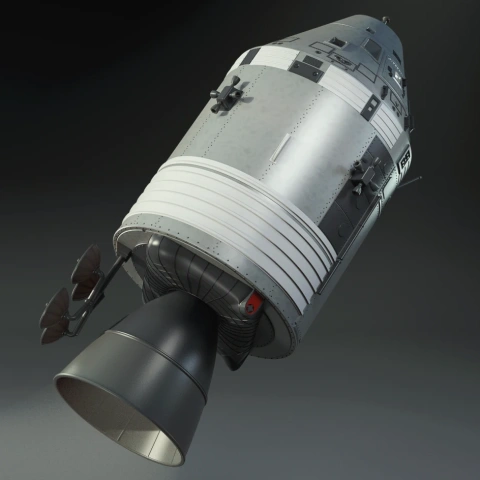 3D model of Apollo 11's Command Module Columbia, detailed with thrusters and engine nozzle.